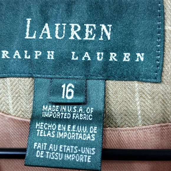 Vintage Lauren Ralph Lauren 100% Linen Blazer Men 16 Tan Office Career Retro 90s